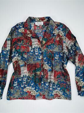 Vintage Printed Blouse Size 14 Funky Animals Pattern Kathy Comelli for Shapely